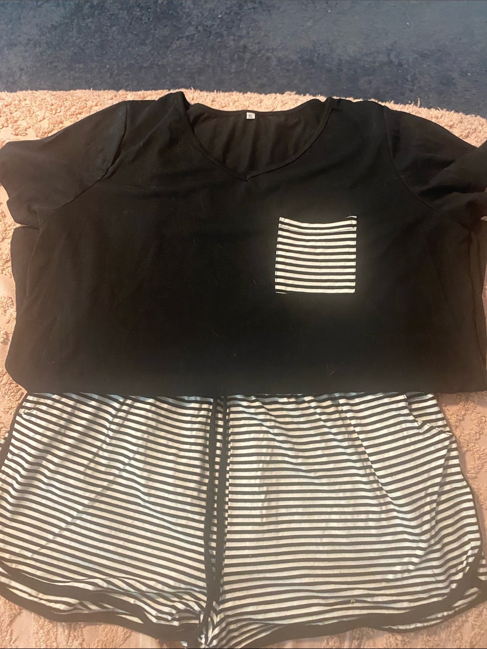 Black Striped Pocket Tee and striped short set. Women’s xl